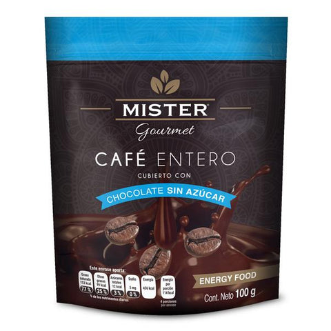 Café Entero Cubierto de Chocolate Sin Azúcar Mister 100 g